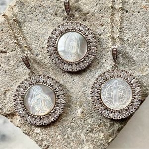 NWT Estrella & Luna Mother of Pearl Carved Pendant Necklace in Silver, 3 Styles
